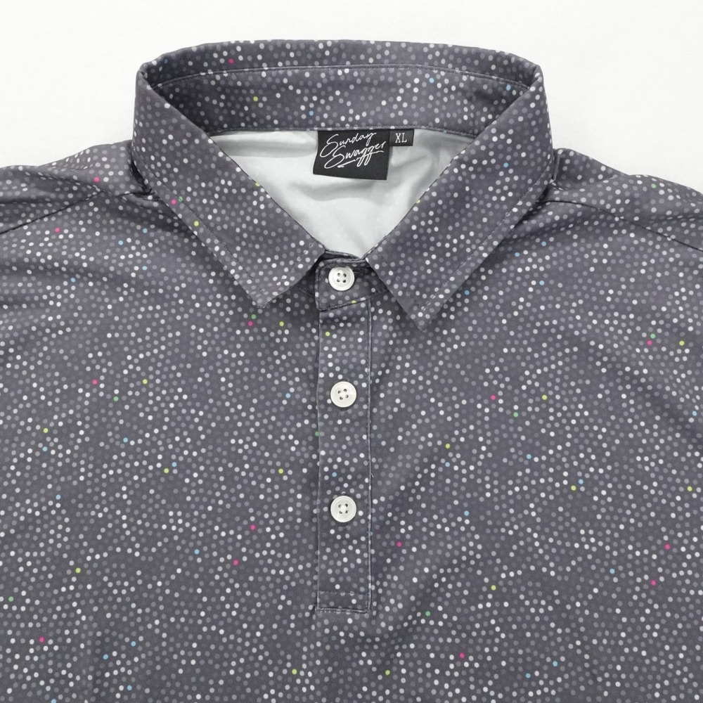 Sunday Swagger Polo Shirt Mens XL Gray Polka Dot Golf Stretch Performance